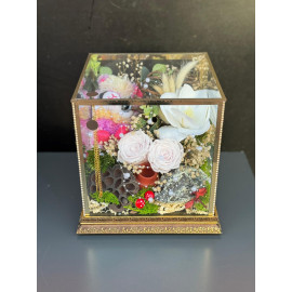 ÖZEL BÜYÜK ÜÇLÜ IŞIKLI PEMBE  SOLMAYAN GÜL